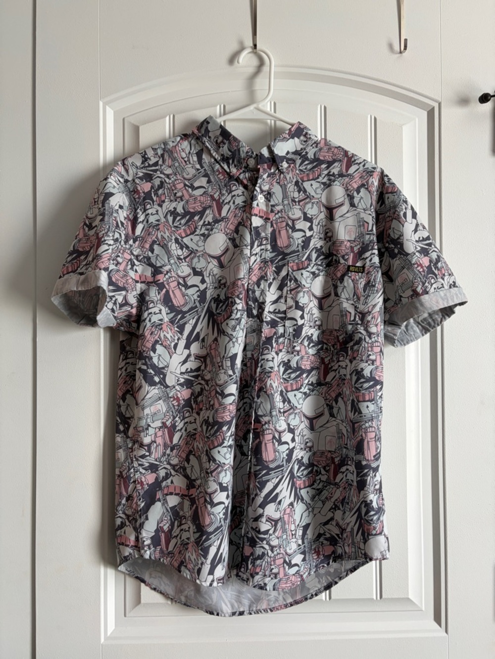 RSVLTS Short-Sleeve Button-Down Shirt in Pink, Gray & White Graphic Print